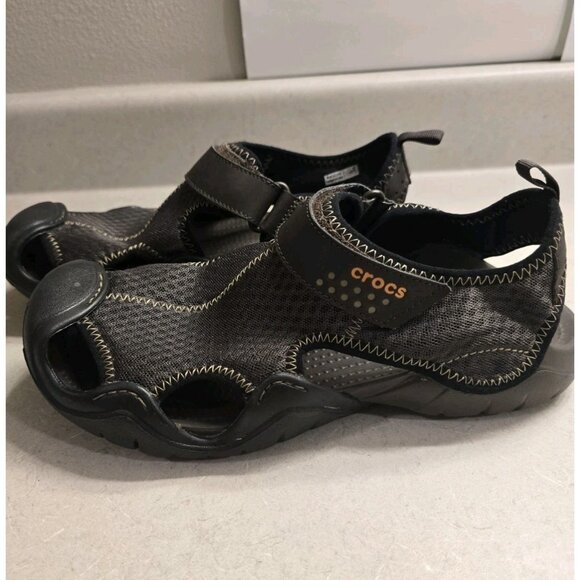 Crocs Swiftwater Mesh Sandals Mens Sz 10 Brown Fisherman Deck Water Shoes 15041 - Picture 1 of 7